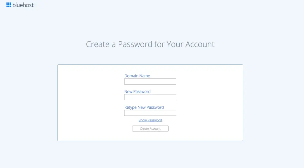 Creating a password for your Bluehost account