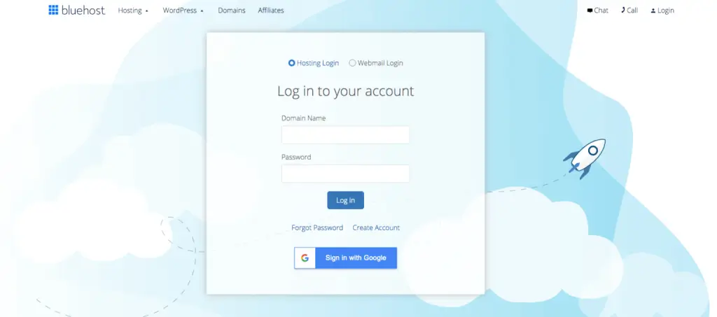 Bluehost login page