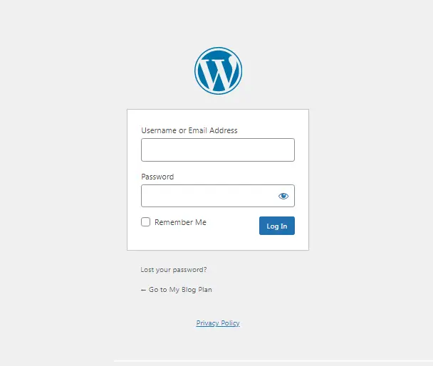 WordPress login page where users enter credentials to access the site dashboard