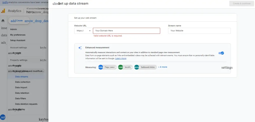 Google Analytics Admin section showing where to add a new property